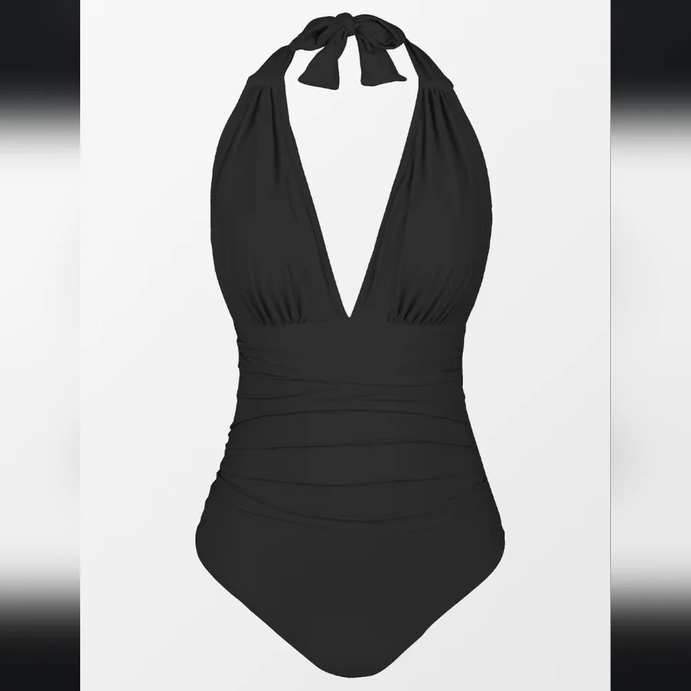 NWT Women's CUPSHE Backless Black One-Piece Halter Swimsuit Size XL Beachy - Picture 15 of 15